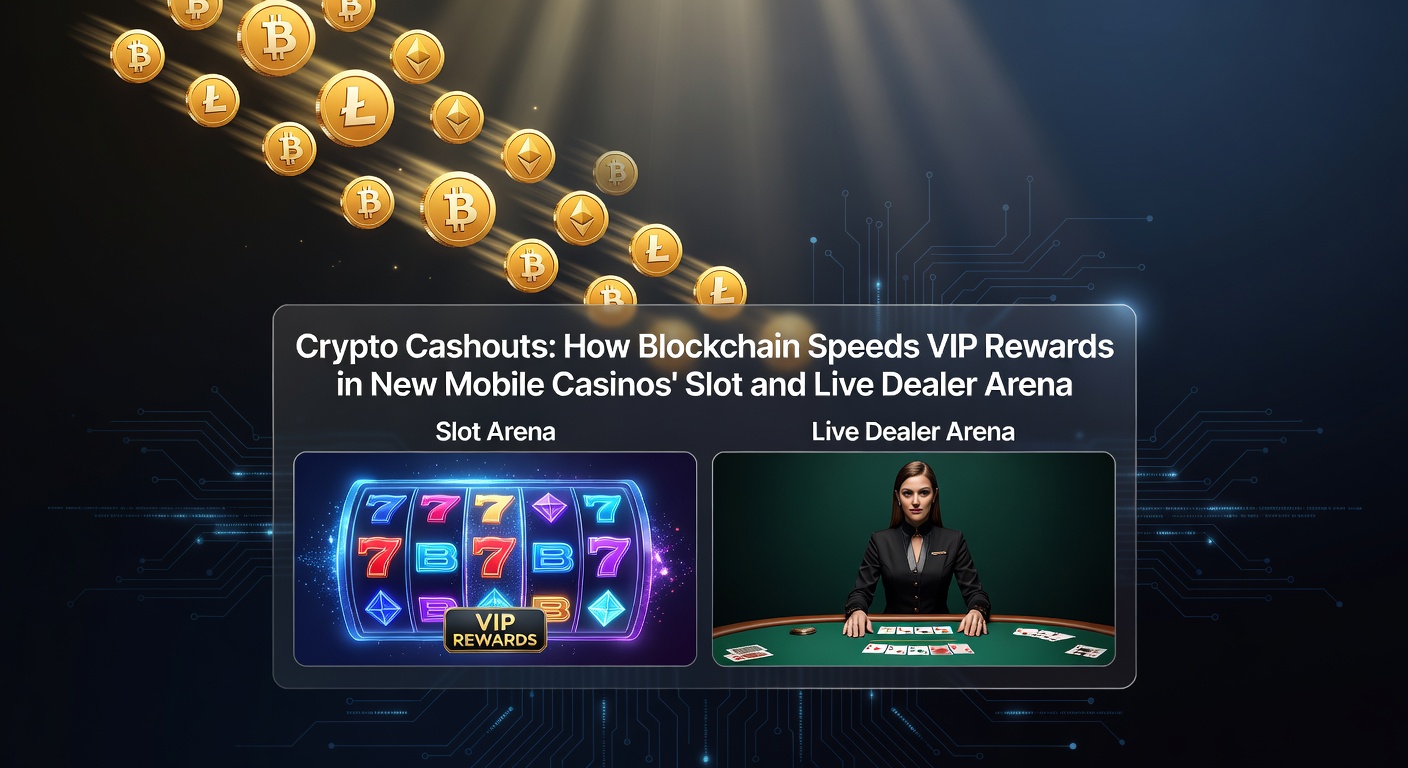 Mobile phone screen displaying a VIP casino dashboard with crypto cashout buttons, slot reels spinning, and live dealer roulette wheel in action