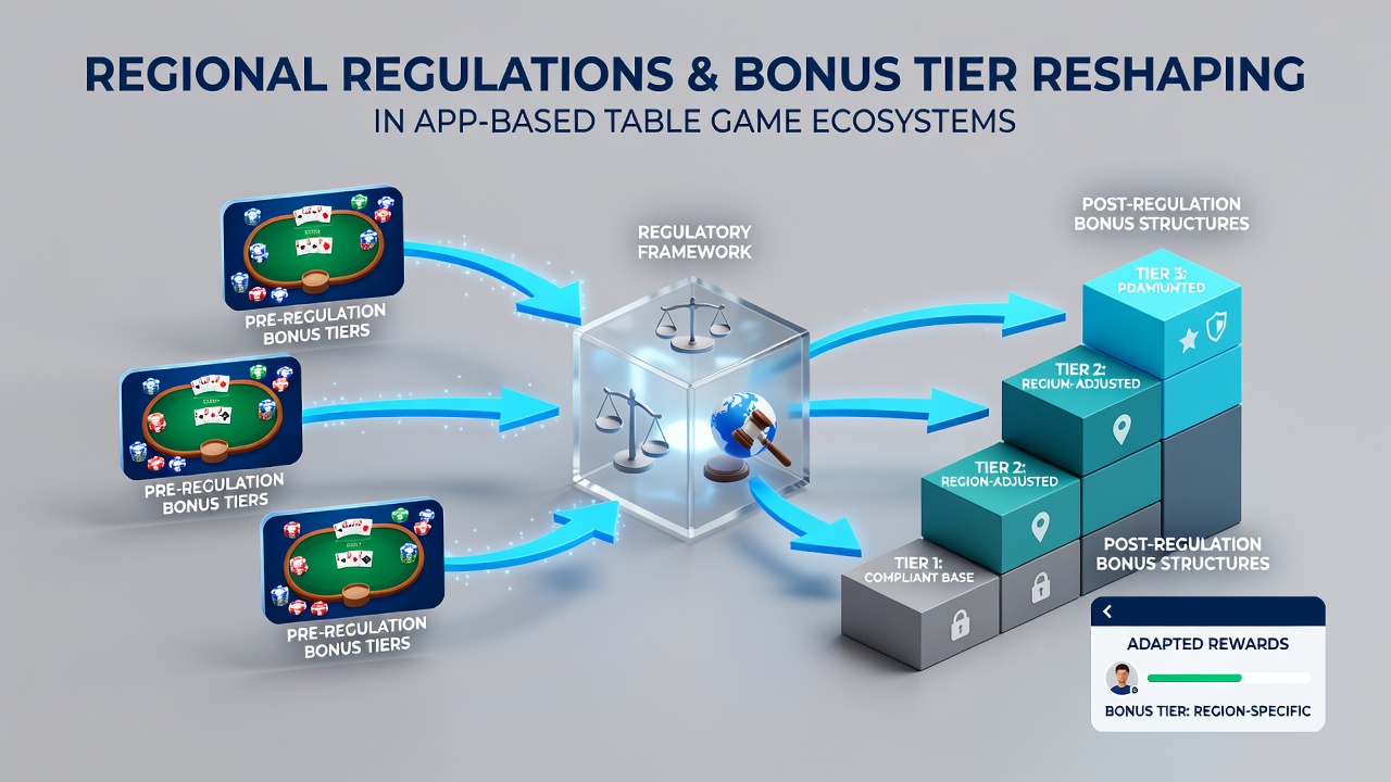 Mobile app interface displaying table game bonus tiers with regulatory compliance indicators
