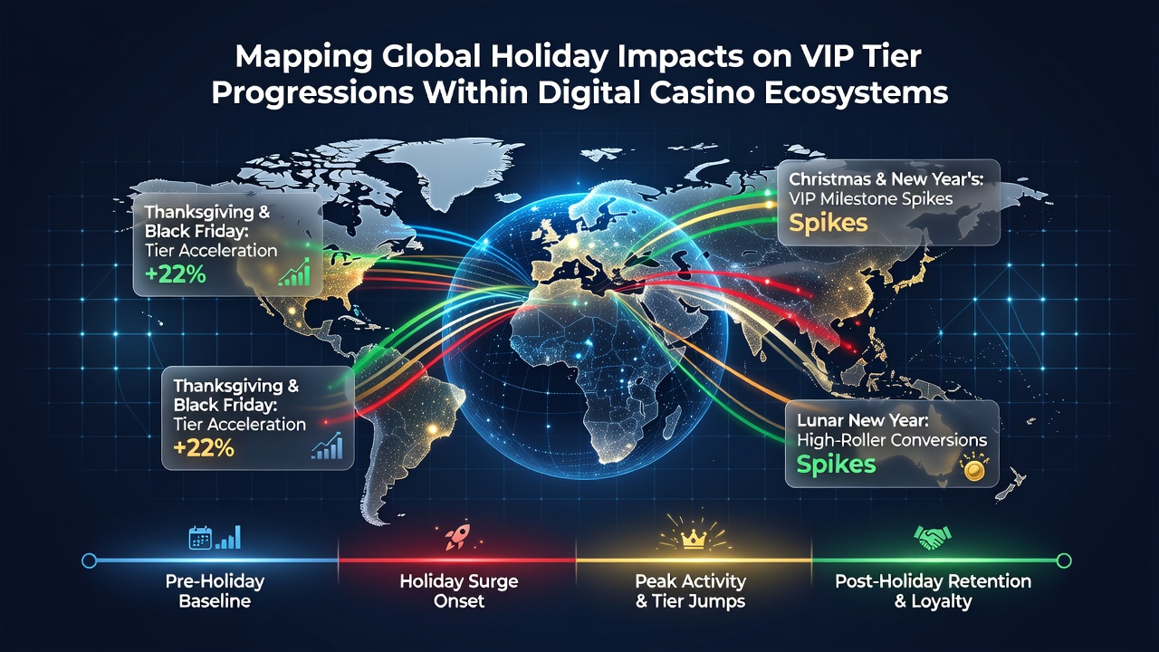 Data visualization charts displaying VIP tier upgrade rates and holiday period activity correlations in digital casino platforms