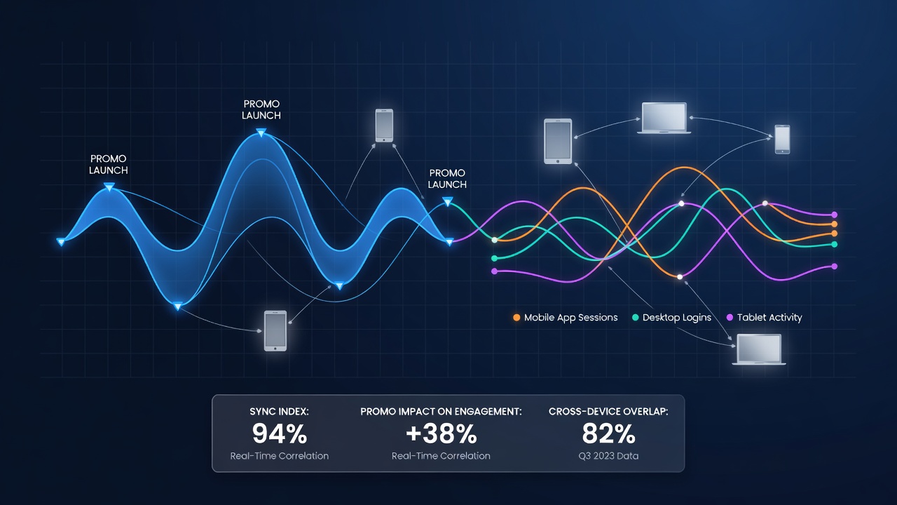 Charts displaying engagement metric fluctuations aligned with promotional release dates across device categories