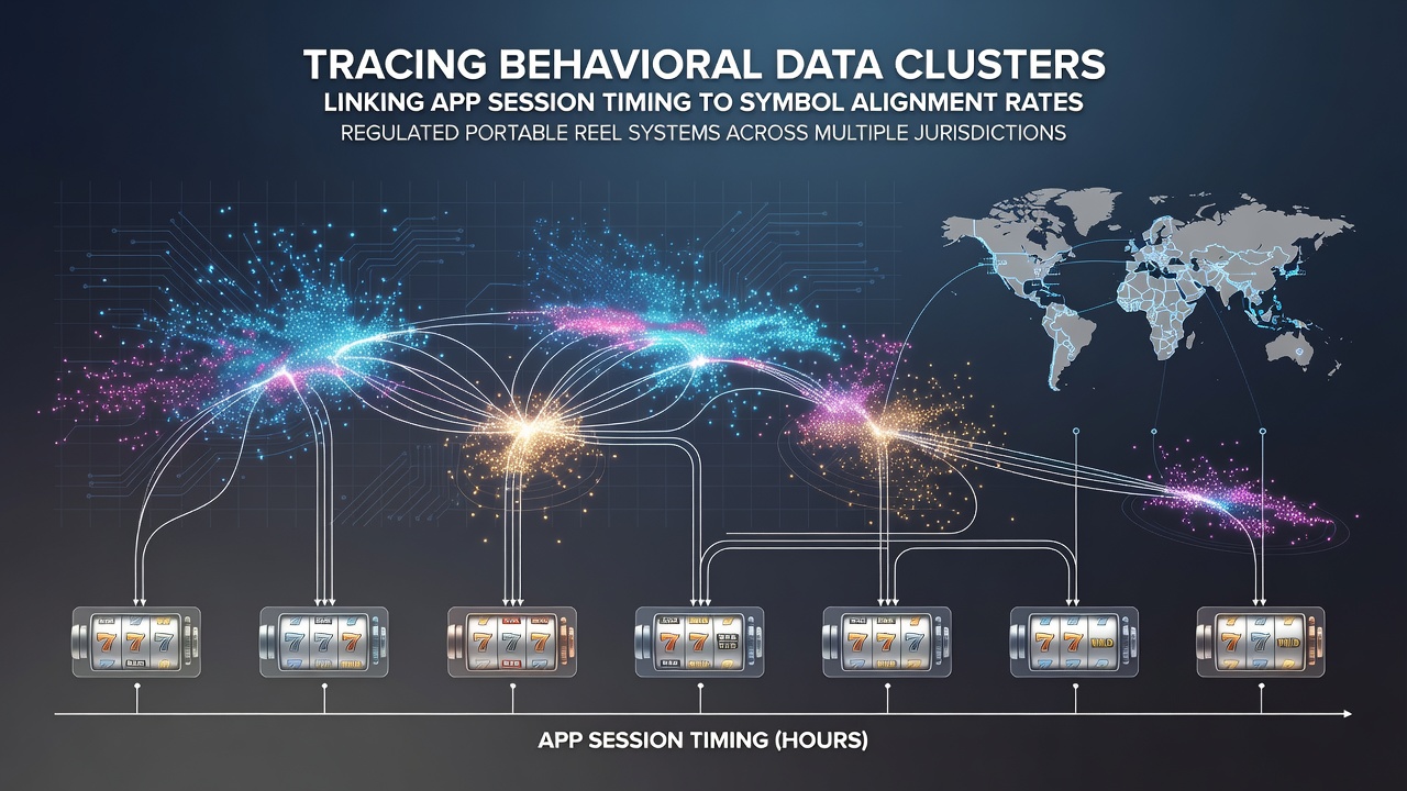 Data visualization showing app session timing clusters overlaid with symbol alignment metrics from regulated mobile reel platforms